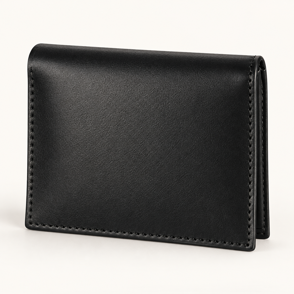 Men's black leather card holder wallet, closed front view