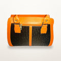 Orange and black ostrich-texture genuine leather structured handbag, front view