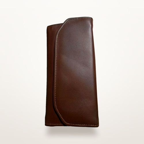 Chestnut genuine leather slim envelope wallet, closed front view