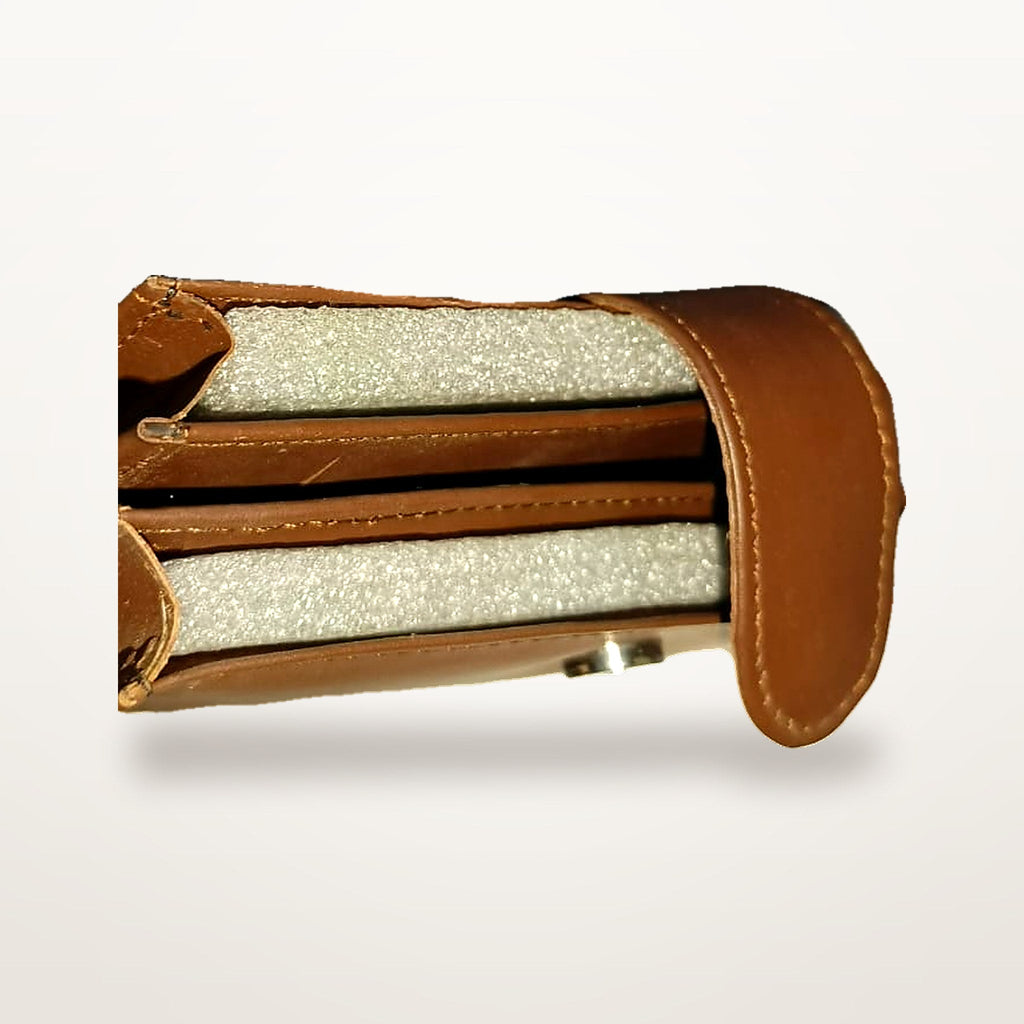 Chestnut leather long wallet interior compartments