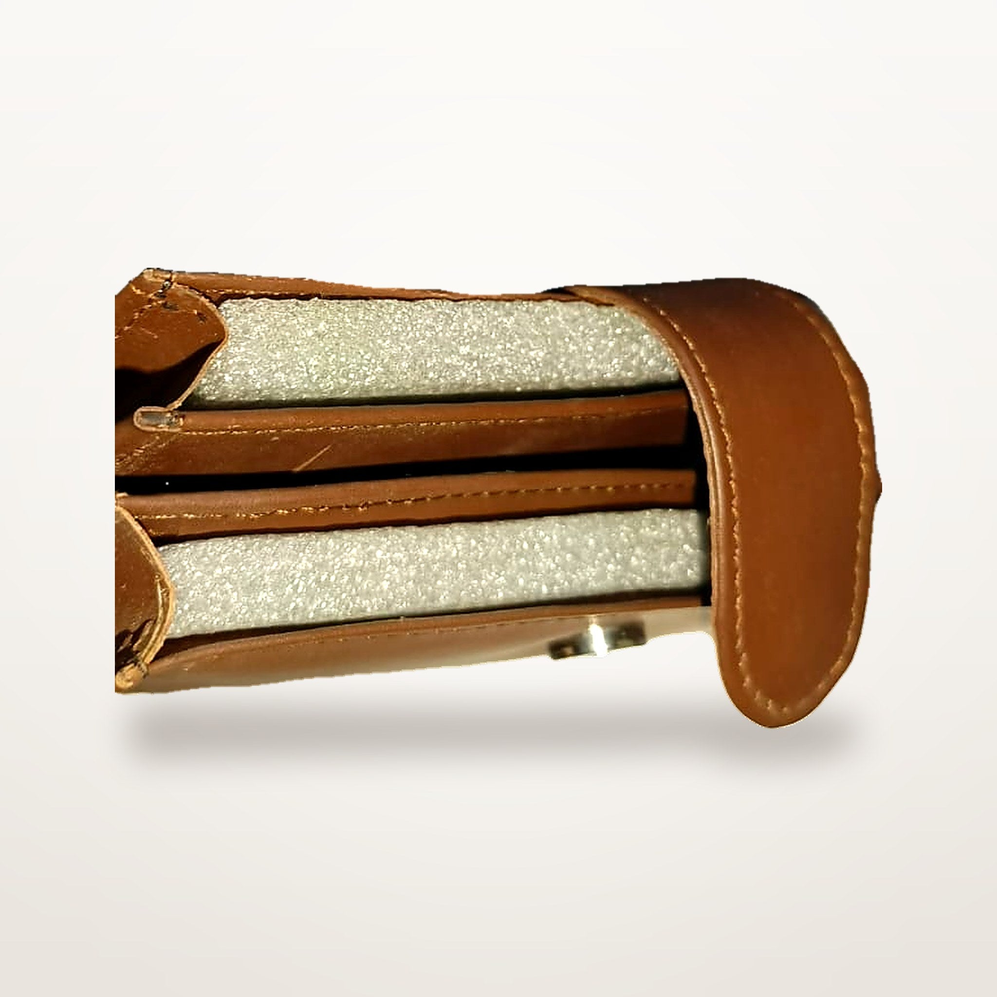 Chestnut leather long wallet interior compartments
