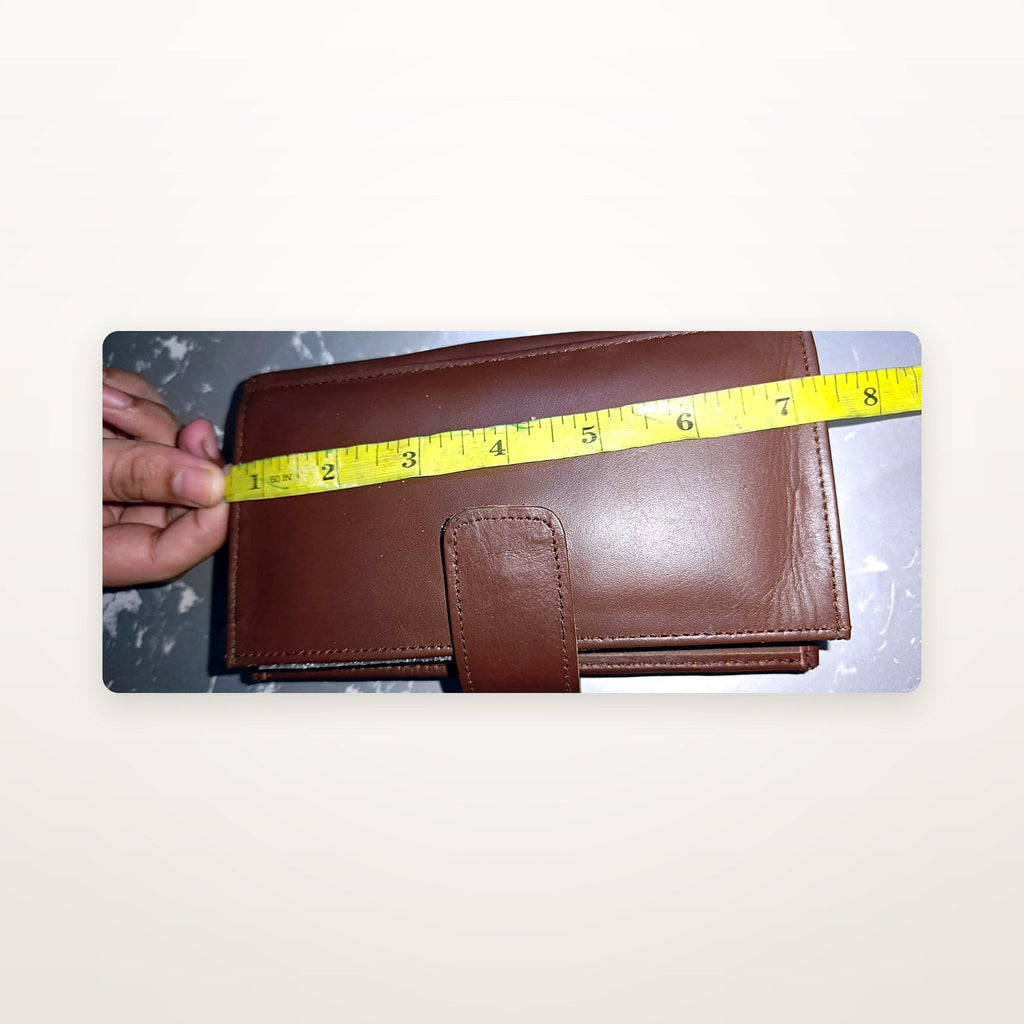 Chestnut leather trifold wallet width measurement