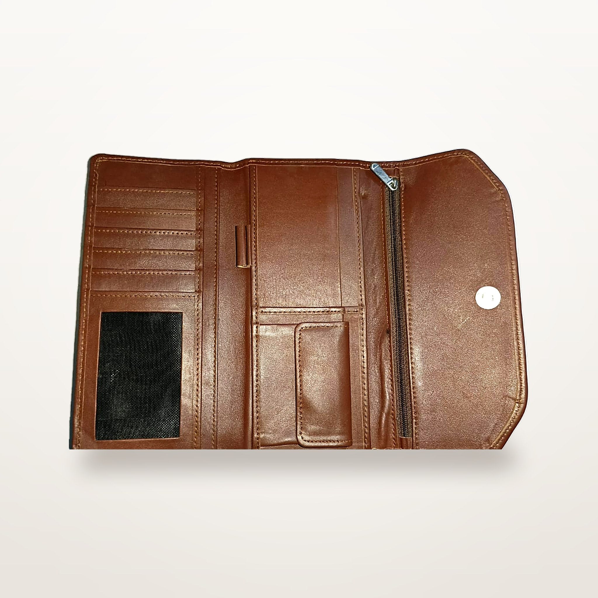 Chestnut leather trifold wallet full card wall and mesh ID window