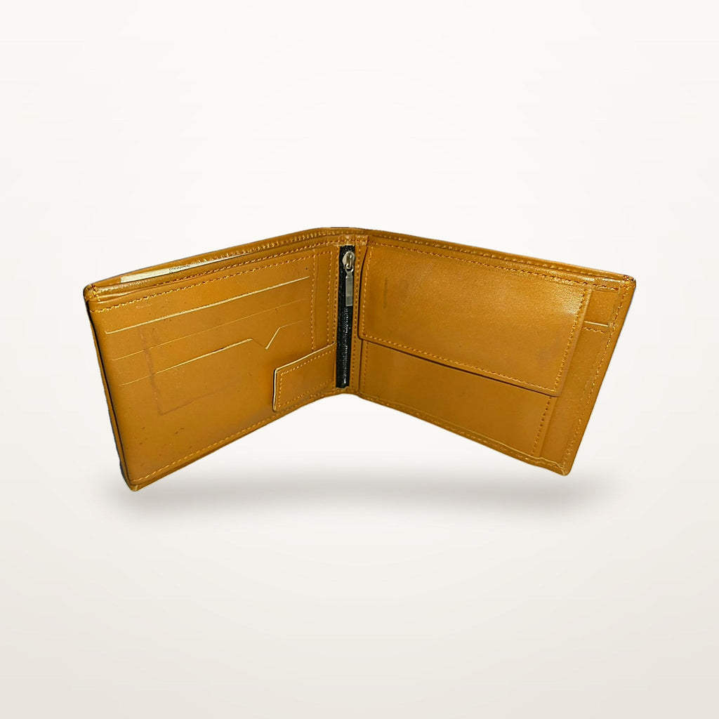 Tan leather bifold wallet interior, card slot detail